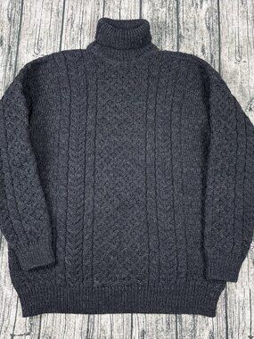John Molloy Chunky Cable Knit Turtleneck Sweater Men's L (no tag) Wool Ireland